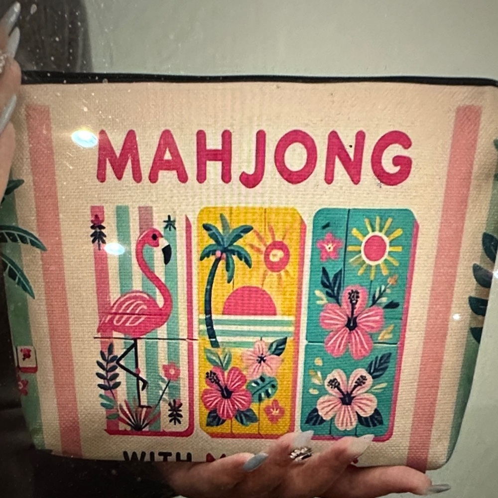 Mahjong Zip Pouch, Pink, Teal & Yellow, zipper closure, very lightweight